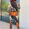 Women Plus Size Round Neck Long Sleeve Printed Highland Cow Fitted Two Piece Pants Set