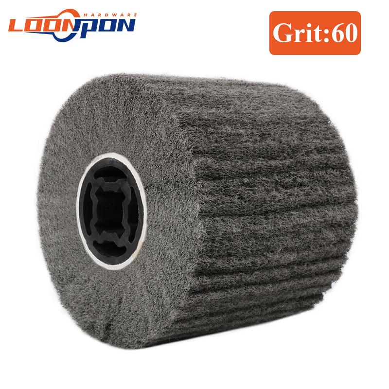 Non-woven Nylon Abrasive Flap Wheel Brush Wire Drawing Polishing Burnishing Drum Wheel for Stainless Steel 120x20x100mm 1pc