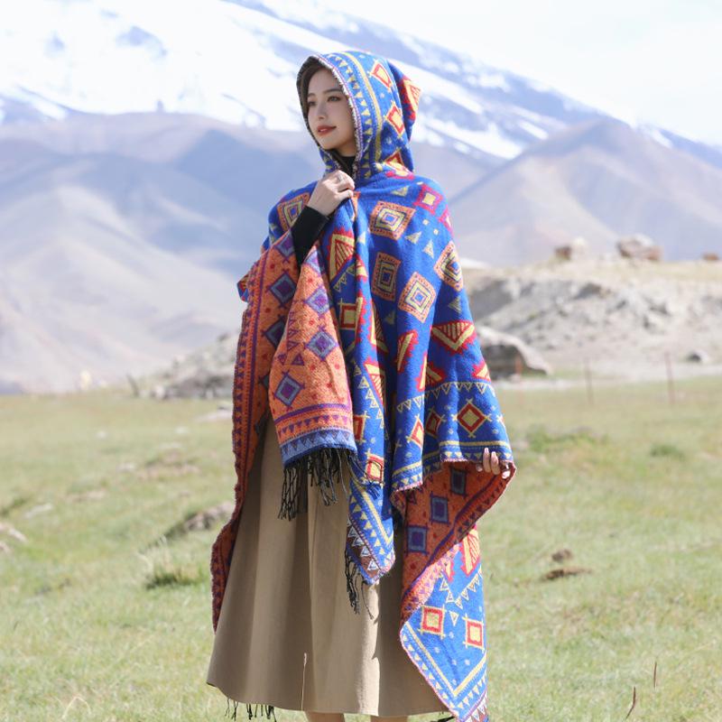 Yunnan Dali Ethnic Style Women's Warm Hooded Scarf Cloak