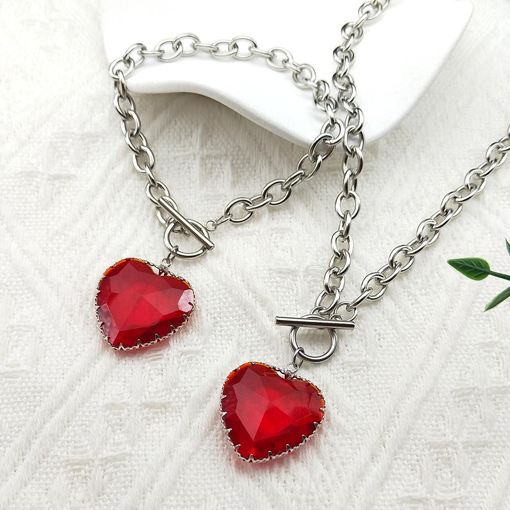 18K Gold-Plated Peach Heart Crystal Necklace for Women