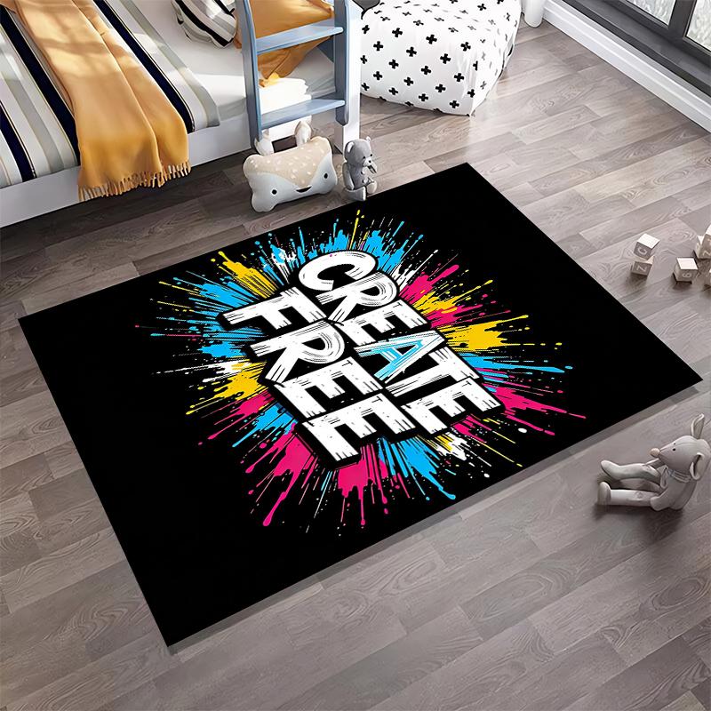 "Modern Carpet with Create Free Text and Colorful Splash Design" Suitable for Use As an Anti-slip for Living Room Bedroom Sofas