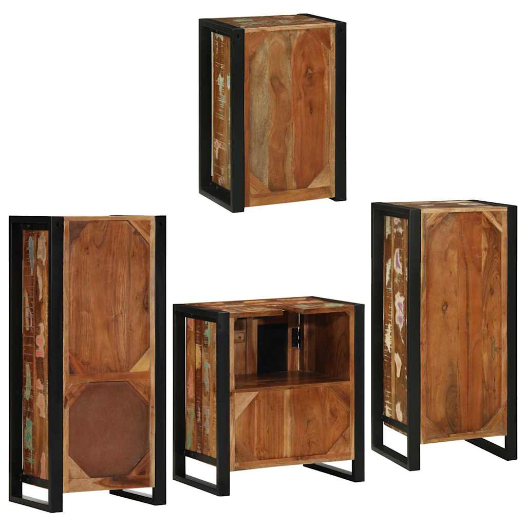 Bathroom Furniture Set with Shelf 4 pcs Multicolored Solid Reclaimed Wood