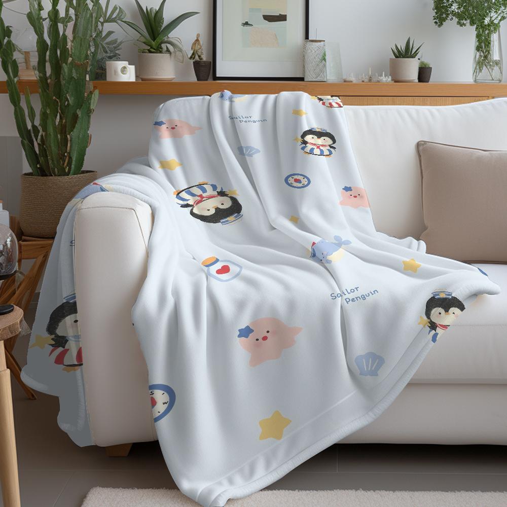 Cartoon Penguin Cute Blanket Warm Soft Suitable For Bedroom Sofa Bed Living Room Office Travel Camping Gifts