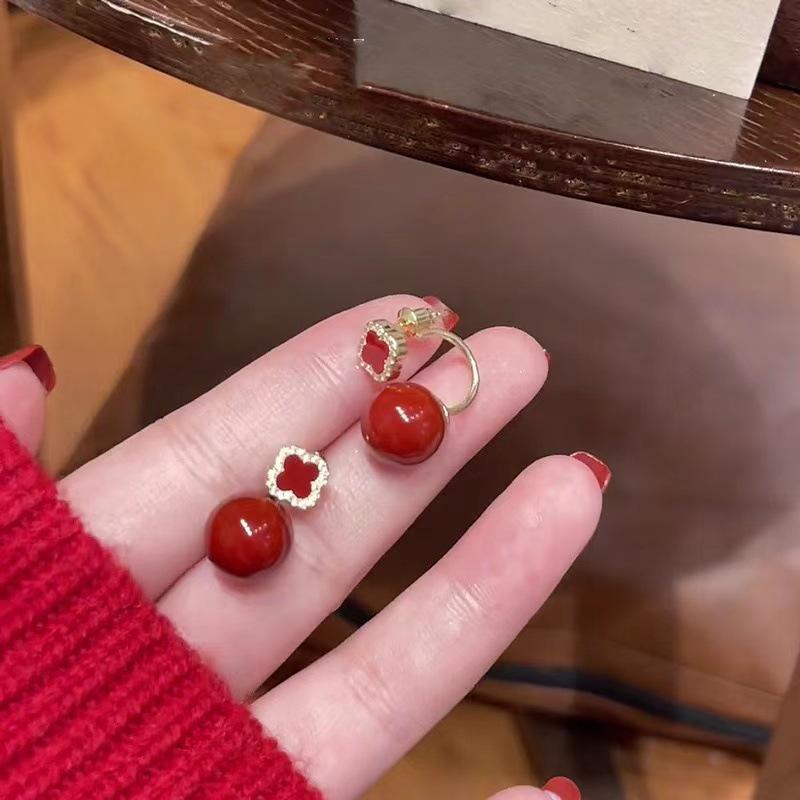 Cercei Ancola Roșu Argintiu Geometrici cu Picătură de Ulei - Modă Retro Manșete de Urechi High-End pentru Femei