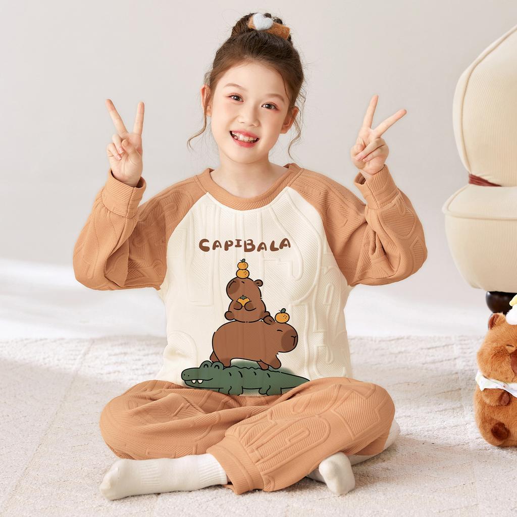 Kinder Flanell Pyjama Set Jungen Mädchen Warm Langarm Oberteil Und Hose Nachtwäsche Winter Haus Nachtwäsche