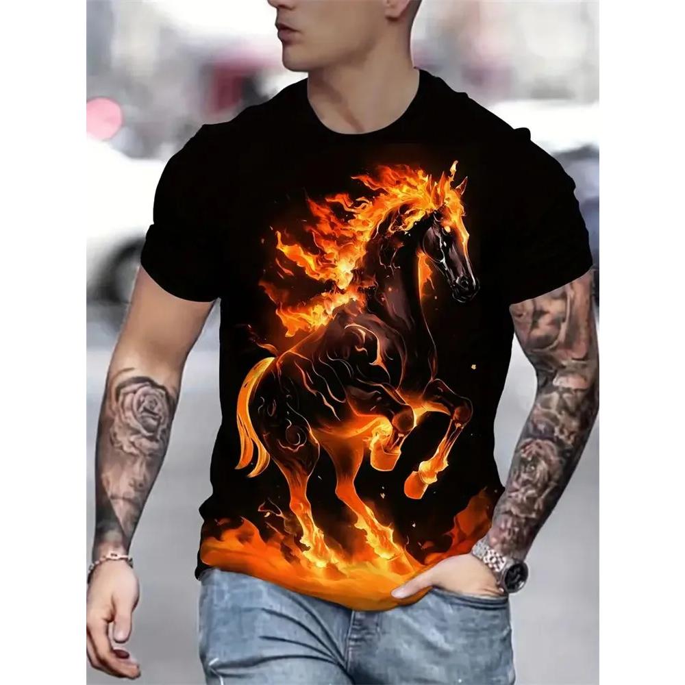 Daily Breathable Versatile Top Short Sleeve Men's Animal Print Comfort T-Shirt Casual T-Shirts Men’s