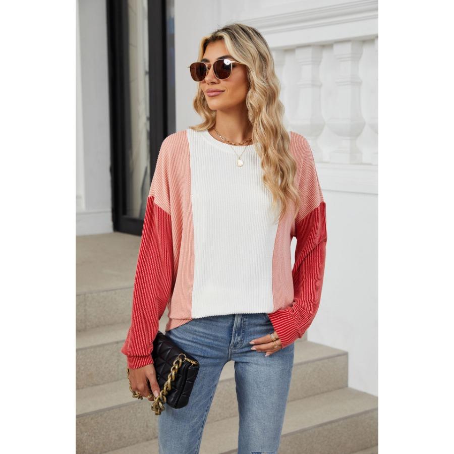 Autumn Winter Women Pullover Long Sleeves Knitwear Clothing Casual Round Neck Patchwork Loose Fitting Pullovers Plus Size Top for Women