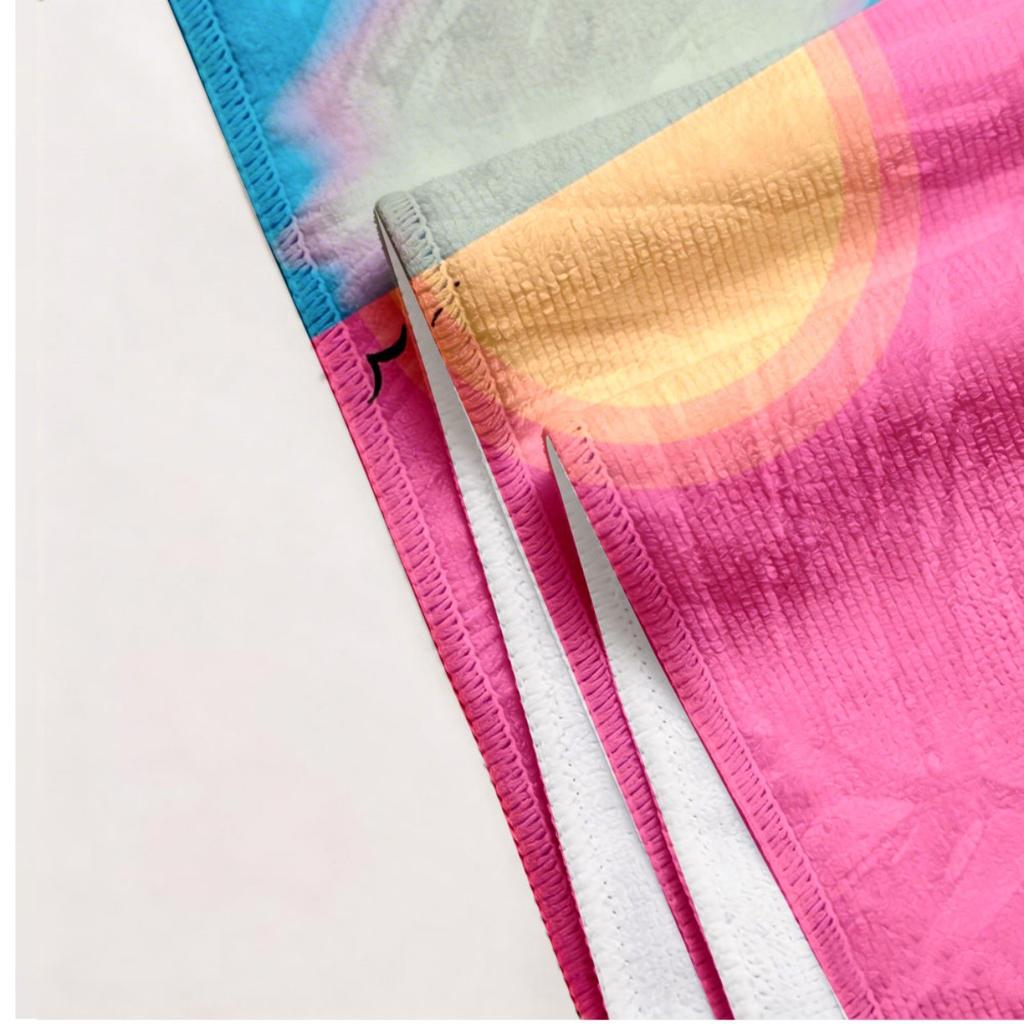 Pink and blue sunset sea scene theme polyester microfiber beach towel highly absorbent, suitable for swimming and beach outings