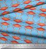 Soimoi Beige Japan Crepe Satin Fabric Crabs Ocean Print Fabric by the metre 42 Inch