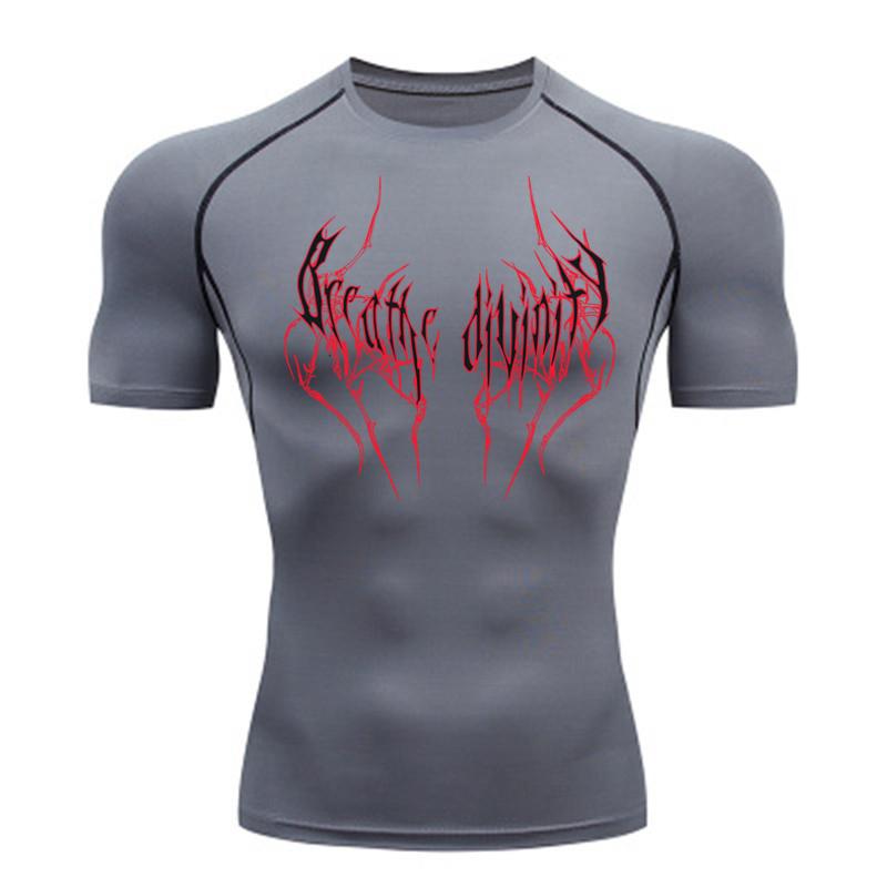 Summer Running T-Shirt Men Short Sleeve Compression Shirt Gym Sports Top Black Quick Dry Breathable MMA Fitness Clothing