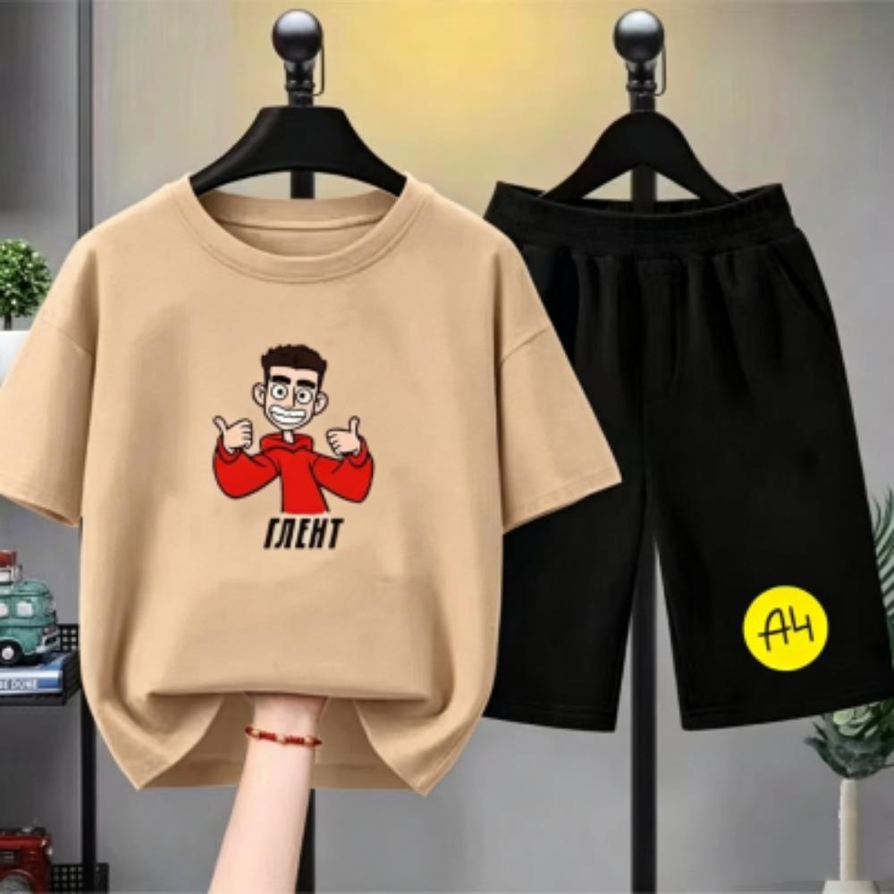 Fashion Men's Short Sleeve T-shirt Men's Set White Black T-shirt Shorts 2pcs Outdoor Casual Men Women's Cartoon Print Set Clothing