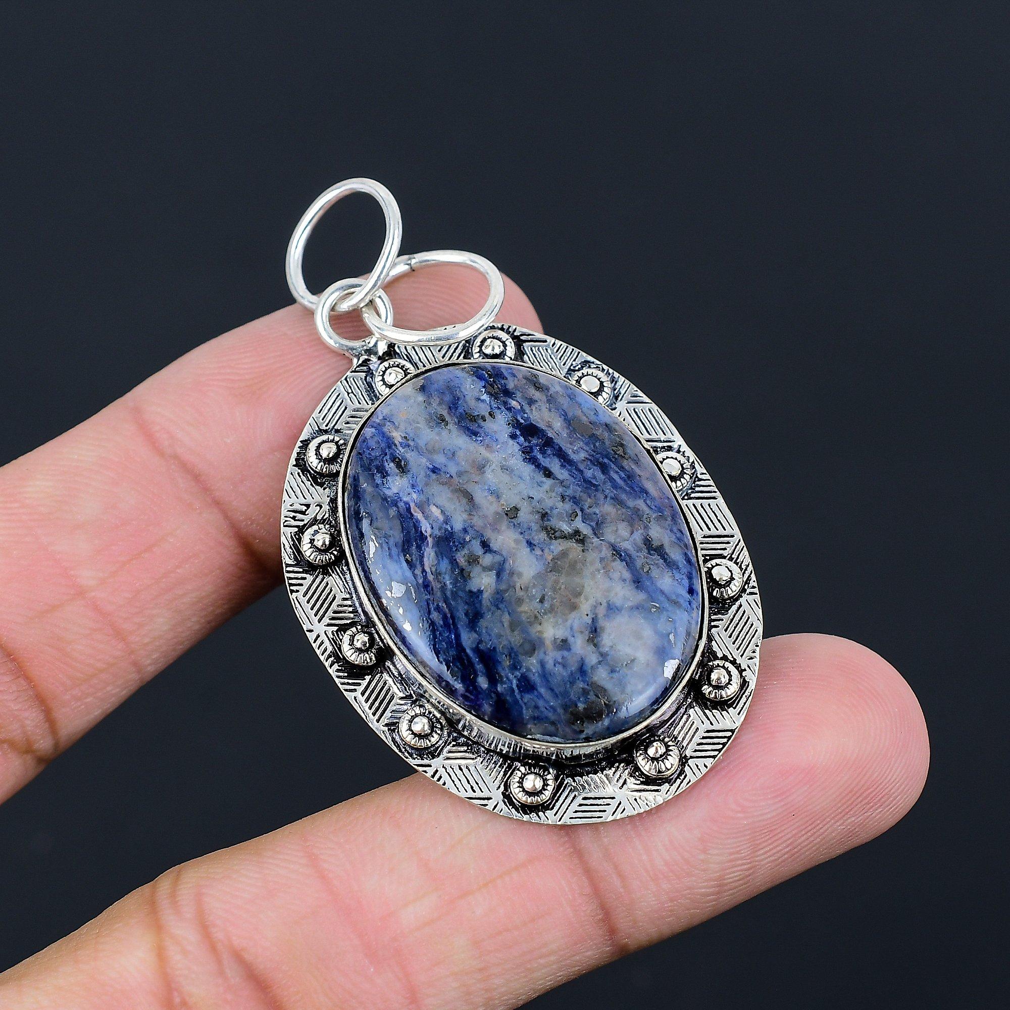 Easter Deal Sodalite Stone Sterling Silver Bezel Ethnic Sister Pendant Jewelry