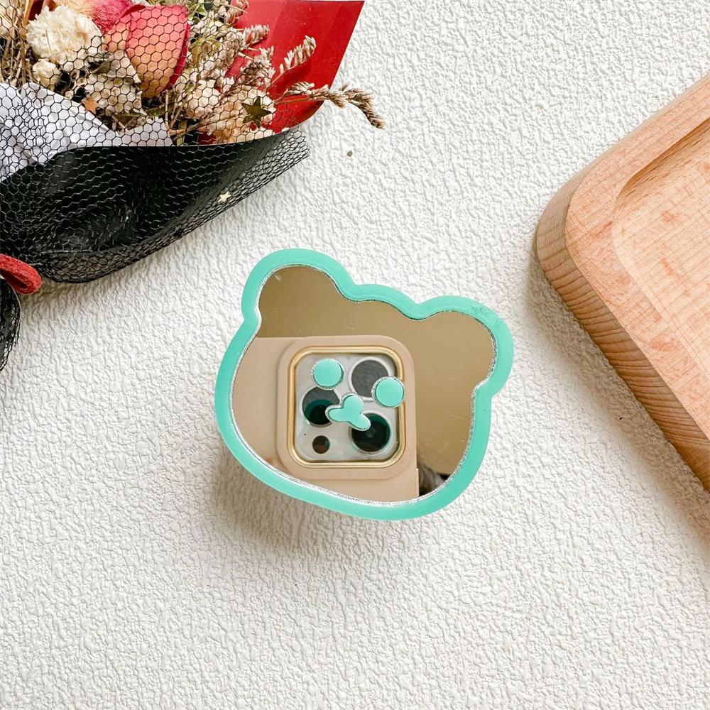 

Candy Color Cute Bear Mirror Bracket Phone Grip Tok Griptok Finger Ring For iPhone 15 Samsung Universal Accessories Phone Holder