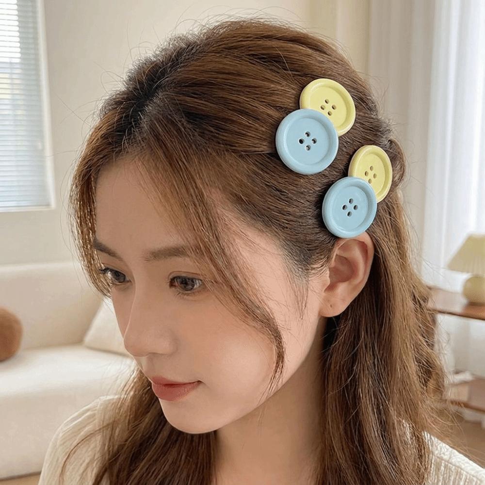 2pcs Non-Slip Button Shape Hairpins Oval Design Cute Barrettes Candy Color Hair Clip  Party
