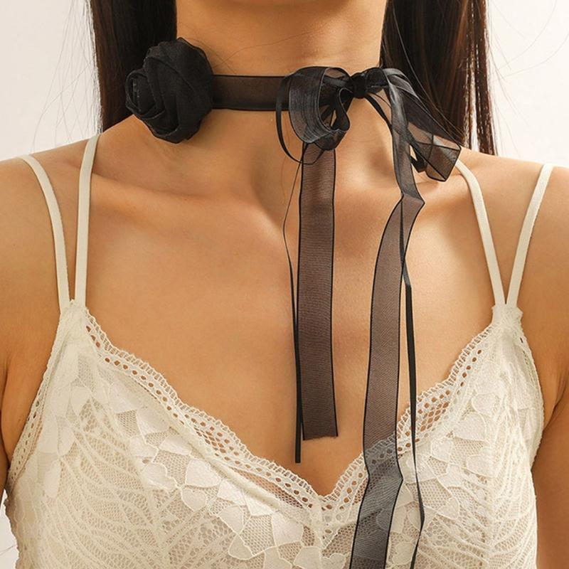 Gaze Großblumenkragen Halskette Elegante Schlüsselbein Kette Halskette Vintage Choker Langes Band Halskette Mode Schmuck