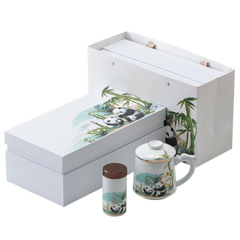 Cute Panda Chinese Kung Fu Tea Sets - Ceramic Tea Pot with Infuser Tea Cup Tea Can Gift Box,Cartoon Panda Tea Set for Business Festival Friend Gifts