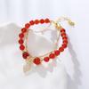 Red Agate Beads Gold Leaf Pendant Double Layer Bracelet Women Fashion Jewelry