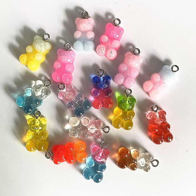 10Pcs Candy Bear Pendant Charms for Necklace Bracelet Earrings Jewelry Making Diy Findings Resin Bears Christmas Making