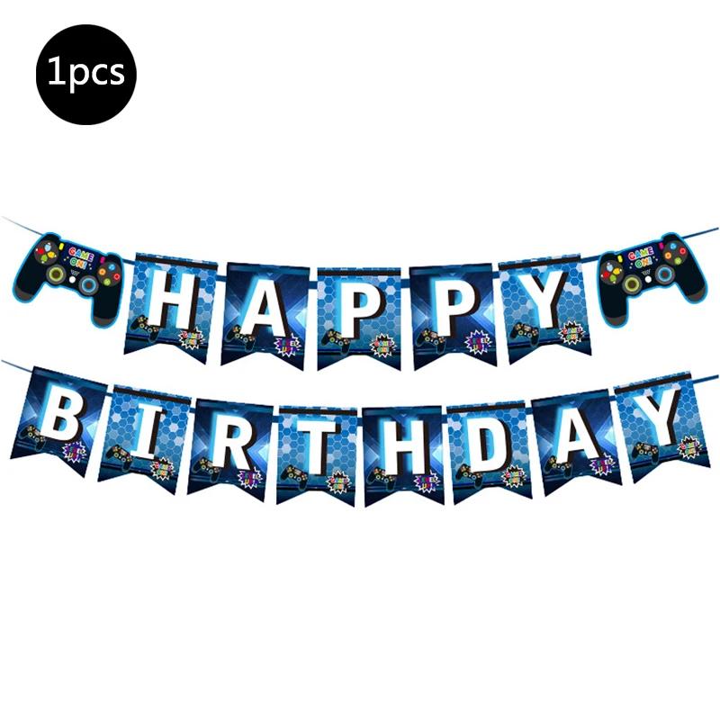 Video Game Party Supplies Set Baby Boy Birthday Party Decoration Happy Birthday Gaming Backdrop Game Table Covers Gamer Balloons