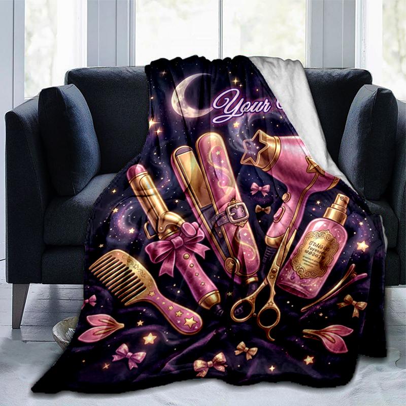 1PC Custom Name "Starry Night Hair Tools" blanket versatile,all-season throw suitable for the living room,bedroom,camping,travel,and gift