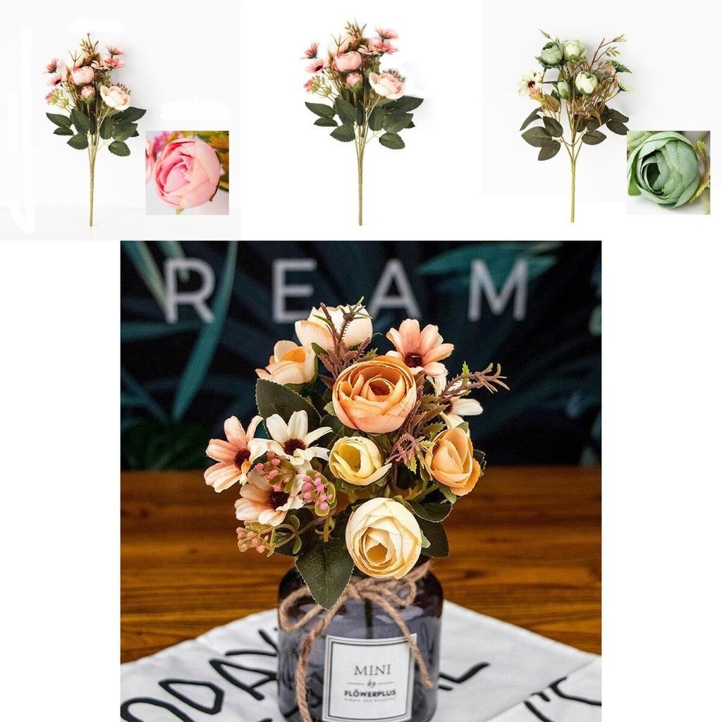 Beautiful 1 Bunch 12 Heads Rustic Retro Tea Rose Silk Artificial Flower Arrangement For Home Decor