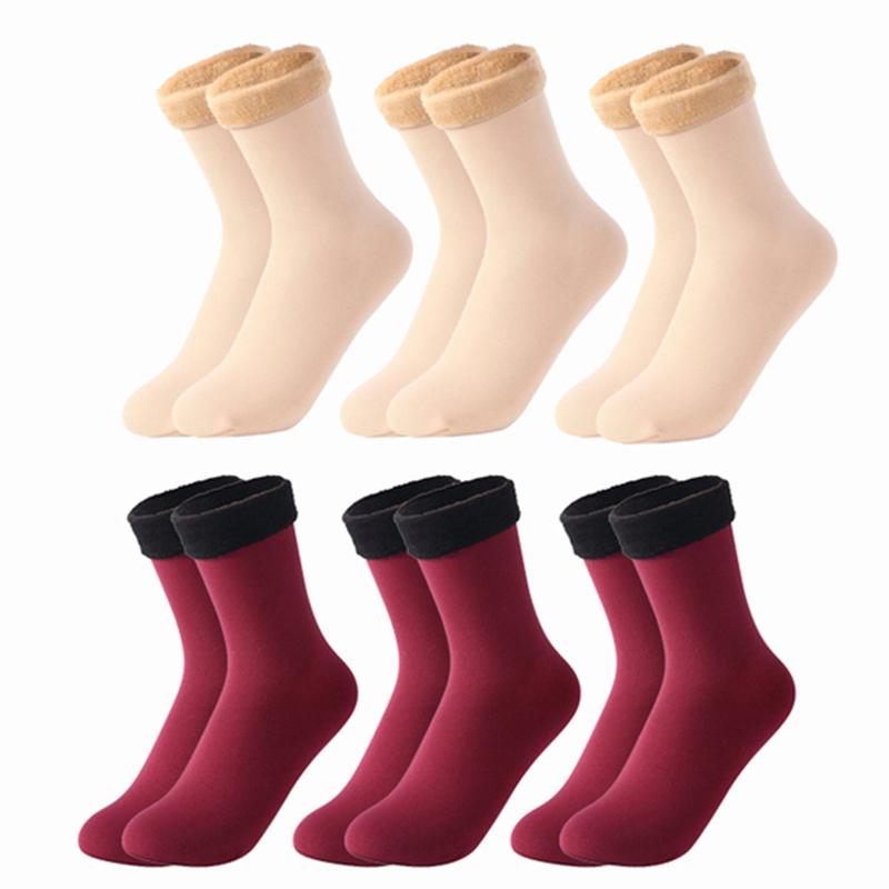 6 Pairs/Lot Solid Color Winter Warm Men Women Socks Thicken Thermal Socks Soft Plus Velvet Socks Casual Home Floor Snow Sock