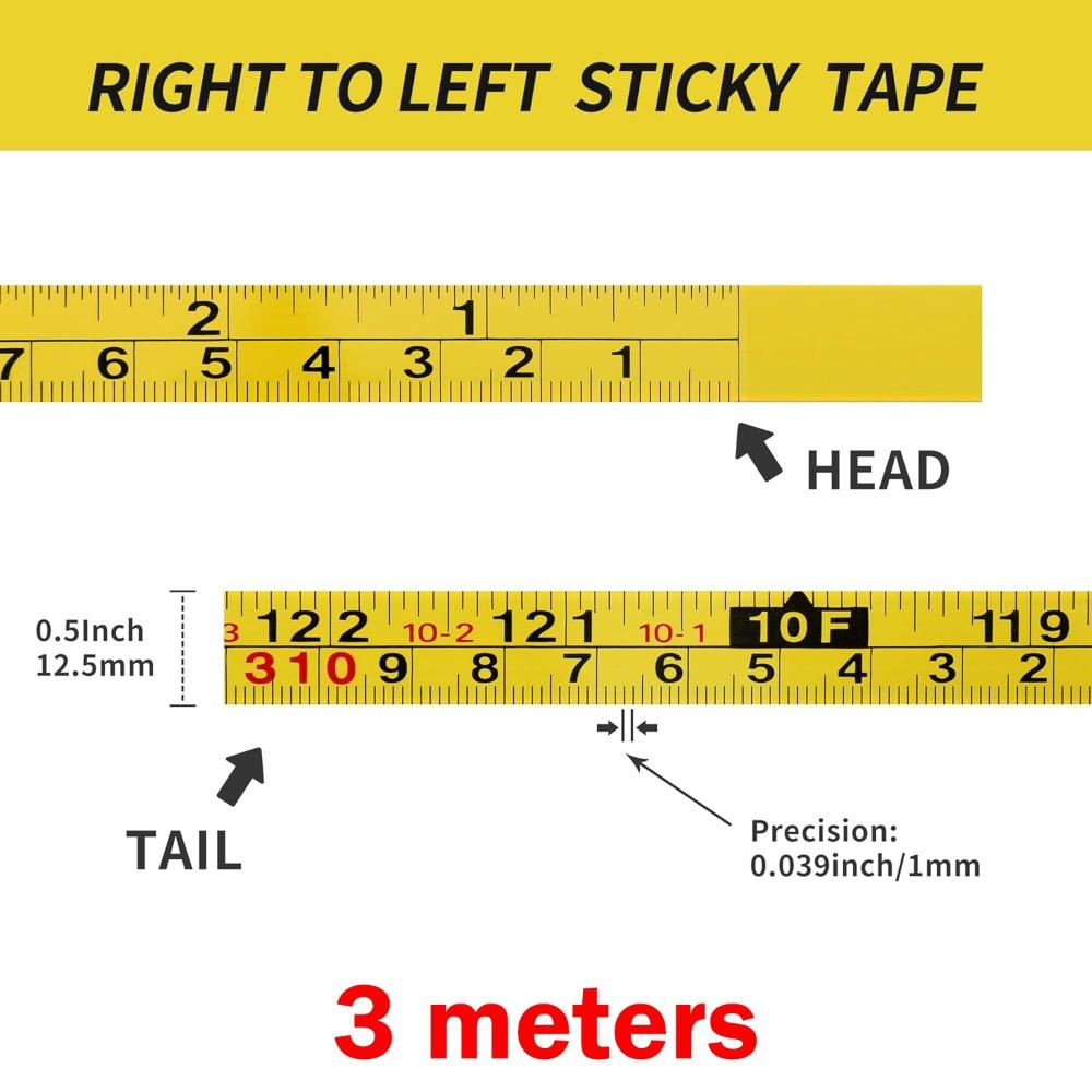 Durable Self-Adhesive Measuring Tape Imperial and Metric Scales Steel Metal Tape Measure Left-Right Reading Ruler Drafting