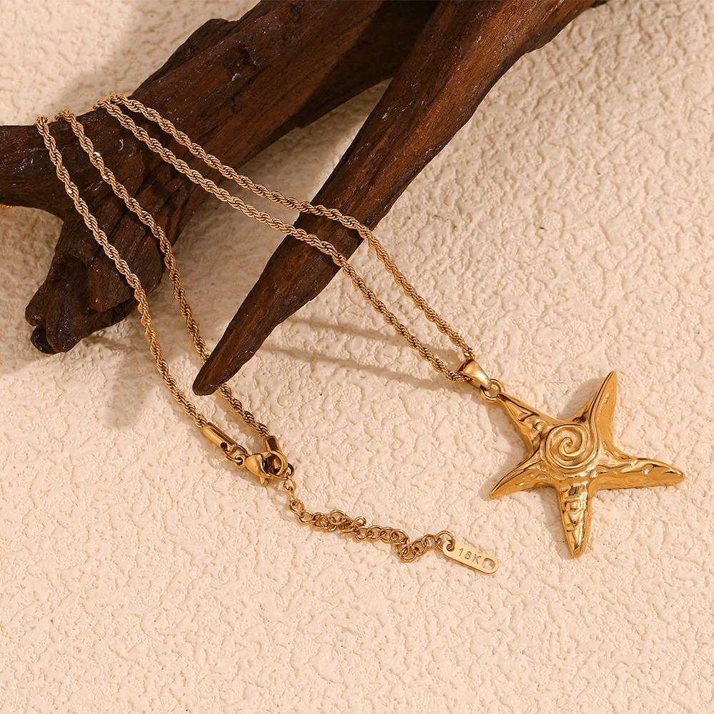 MamacitaSlay 316L Stainless Steel Swirl Starfish Pendant Necklace Waterproof 18K Gold Plated Neck Jewelry Women's Elegant Gift