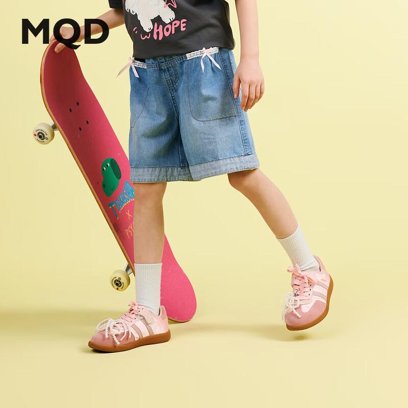 MQD Girls  Sweet Bowknot Heart Embroidered Denim Capri Pants 130cm