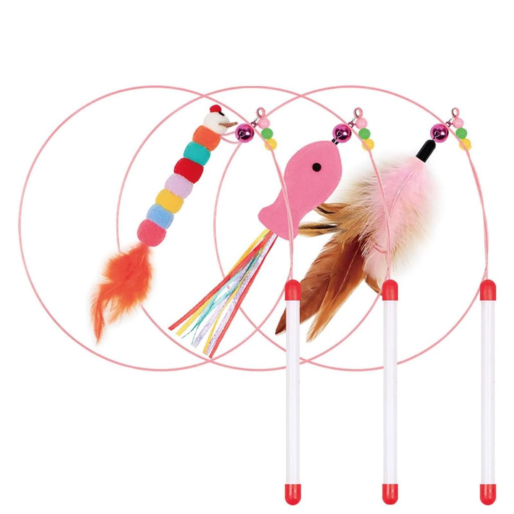 YUWENW Cat Toys, Set of 3, Perfect for Cat Play, Pet Supplies, Feather Toys, Ultra-Lightweight Dangle Toys with Bird Feathers, Cat's Favorite Toy,