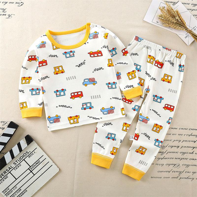 2026 Summer Children Long Sleeve Pant Underwear Set Baby Spring O-Neck Cartoon Cotton Pajama Set Home Wear Clothing for Girl Boy