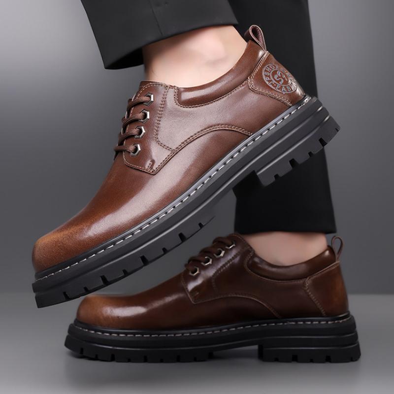Fashion British Cowhide Platform Men's Dress Shoes Designer Soft-soled Increase Men Wedding Shoes Fashion Solid Color Derby Shoe Male