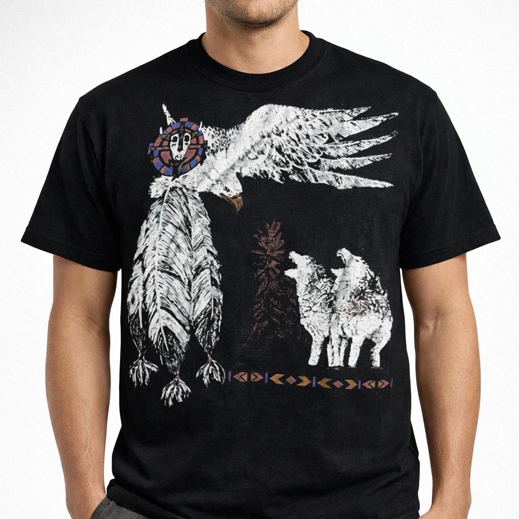 Vintage Howling Wolf Tribal Graphic T-Shirt Retro Nature Tee Unisex S-3XL XS