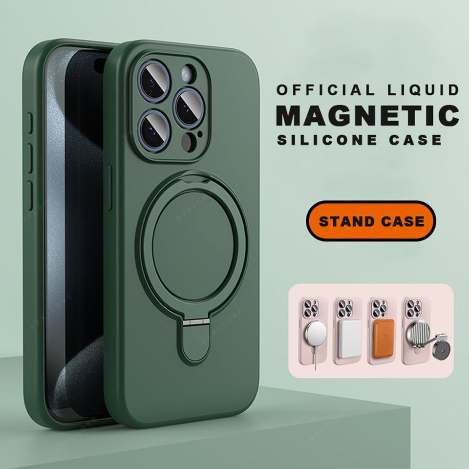 

Магнитный держатель-кольцо Крышка Жидкий силикон Подставка Чехол для телефона для iPhone 15 14 16 Plus 11 12 13 16 Pro Max Magsafe Защитник Мягкая обложка For iPhone 13 Pro