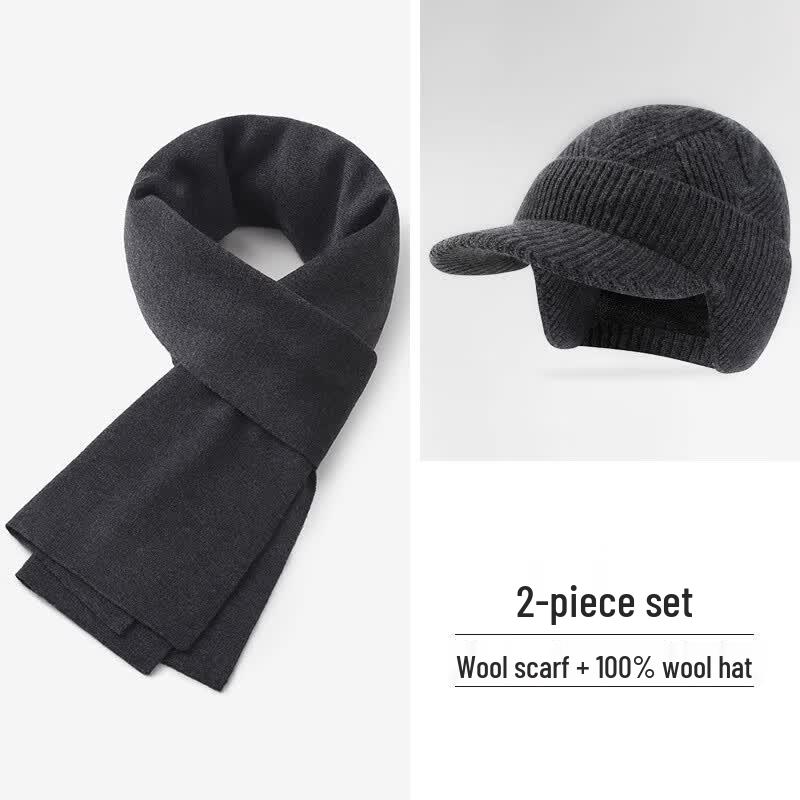 Hengyuanxiang Men s Warm Wool Knitted Hat & Scarf Set