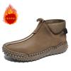 Handmade Soles High Top Shoes Hiking Shoes Warm Plush Men's Casual Shoes Wear-resistant Men's Genuine Leather Casual Shoes