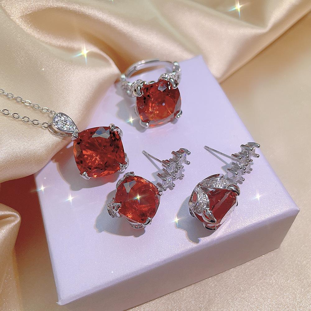 Fat Square 15 Set Yellow Diamond Kratopa Stone Pendant Violet Stud Earrings Aquamarine Fanta Color Treasure Ring