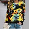 Fashionable round neck long sleeved printed elegant casual loose T-shirt