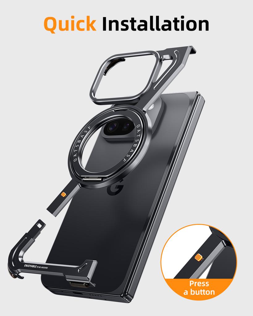 Eary Z Frame Case for Google Pixel 9 10 Pro Fold Minimalist Metal Phone Case With Magnetic 360°Rotatable Stand Shockproof Cover