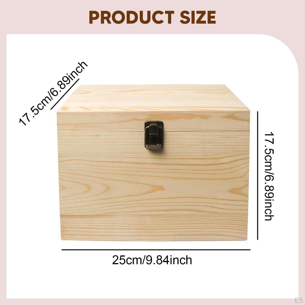 Unfinished Wooden Box Keepsake Multipurpose Jewelry Organizer with Hinged Lid for DIY Party