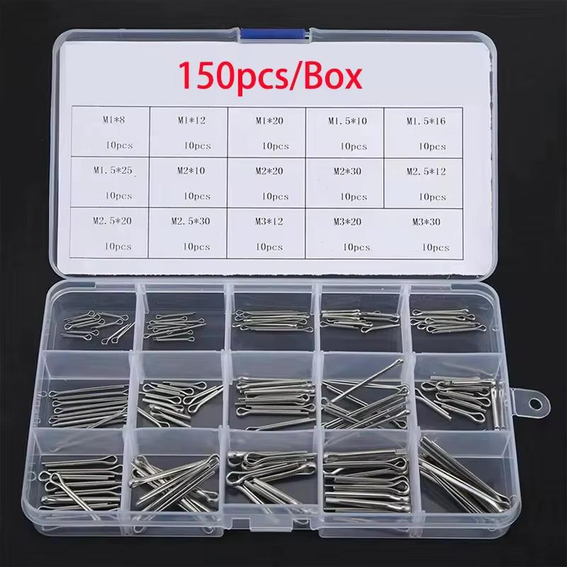 

150/230/340PCS Split-Pins / Split Cotter Pins Stainless Steel A2-Marine Grade (304) +Box Steel Hard Case Link Assortment 150pcs