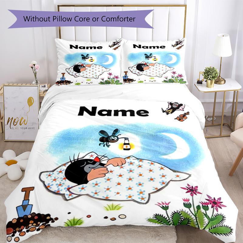 3pcs Custom Name Krtek Bedding Set Duvet Cover Closure Includes 1 Duvet Cover & 2 Pillowcases, Soft and Comfortable for All Seasons.