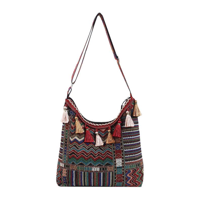 Embroidery Tassels Style Large Shoulder Bags Capacity Single Girl Shoulder Bag