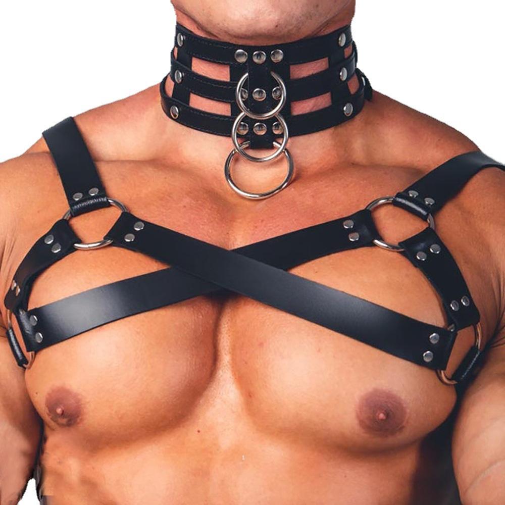 Men's 3 Pieces BDSM Stuff Suit Adult Alternative Flirting Tuning Toys Hunk Choker Handcuffs Bundled Corsets Bandange Belt Sex Role-Play Clothing
