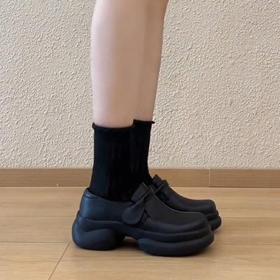 Weiche Lederversion~ Britische Plateau-Freizeitschuhe mit runder Kappe und Klettverschluss, Damen-Retro-Schwarz, kleine Lederschuhe, Einzelschuhe