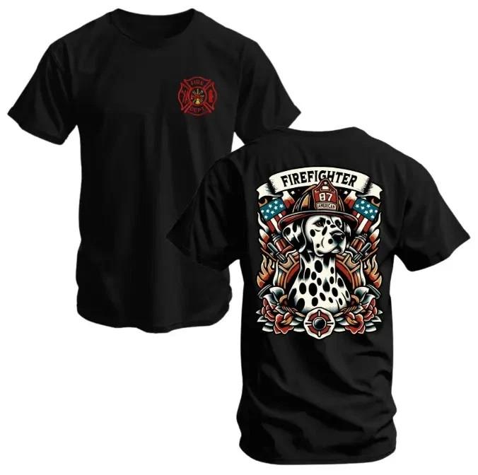 Firefighter Dog Graphic Tee Soft Cotton Blend Shirt, Fire Service