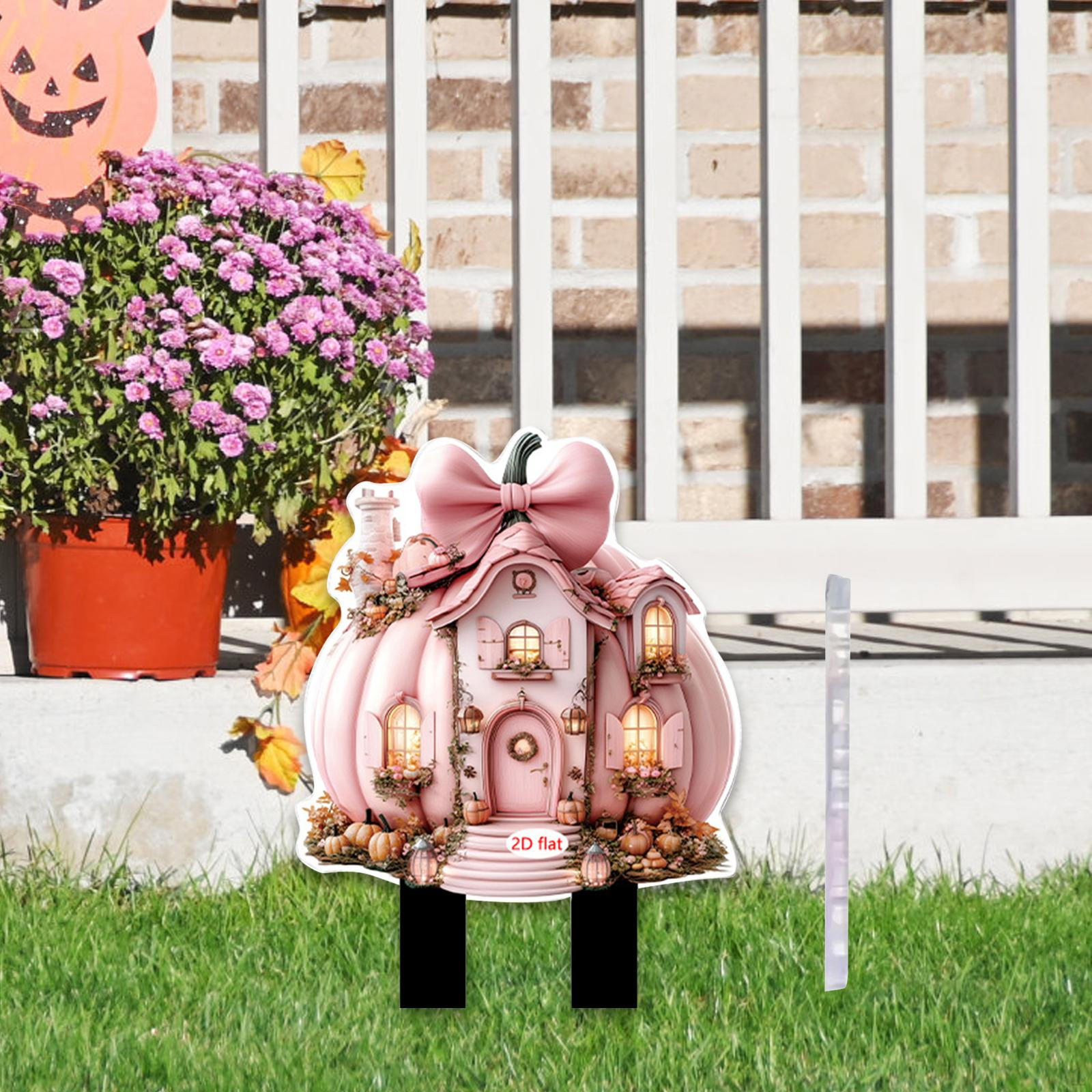 

2D Flat Pumpkin Stake Garden Sign Prop Easy Installation Halloween Decoration Yard for