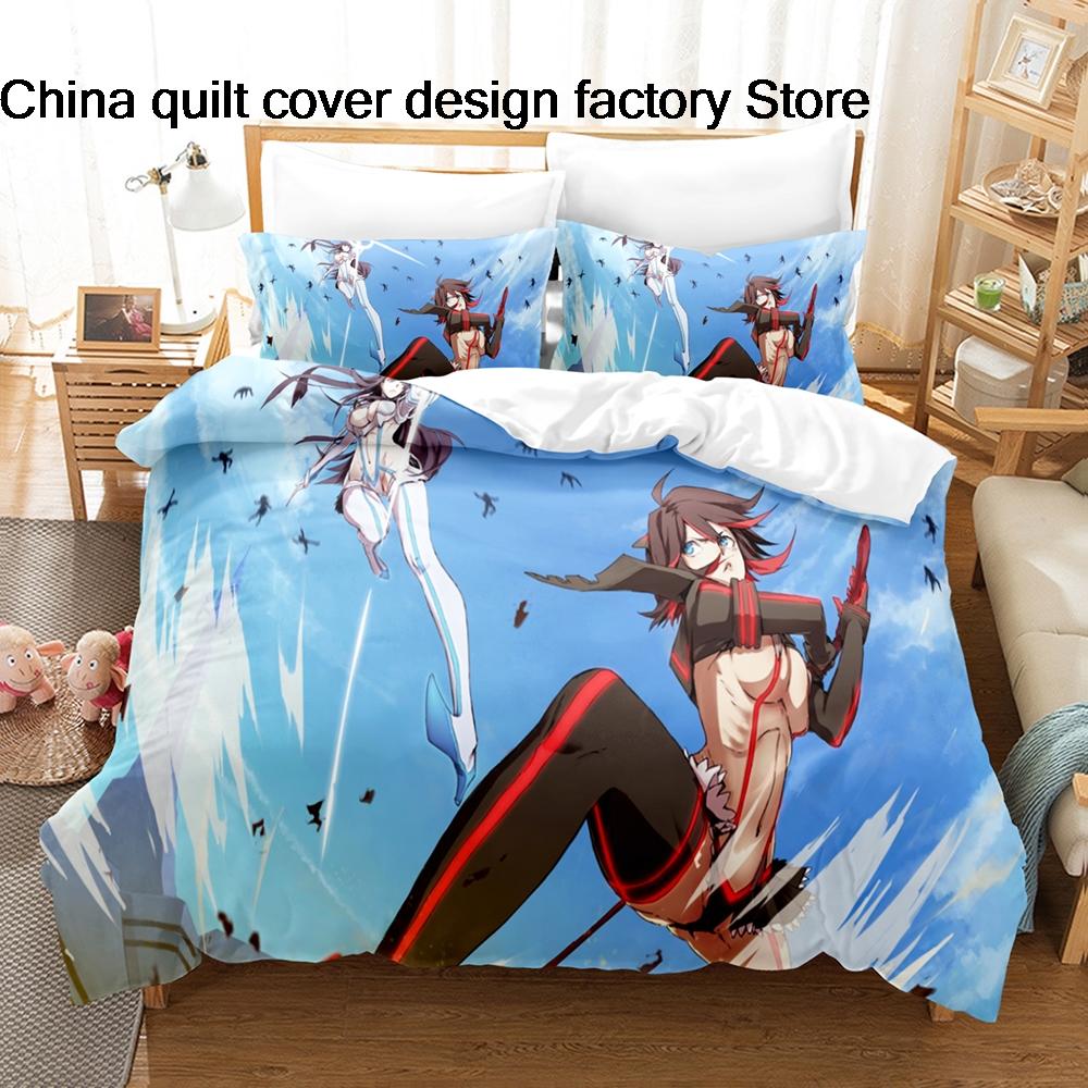 3Pcs Kill La Kill Anime Bedding Set 3D Print Ryuko Matoi Duvet Cover Pillowcases For Teens Fans Room Decor Gift  Bed Linen