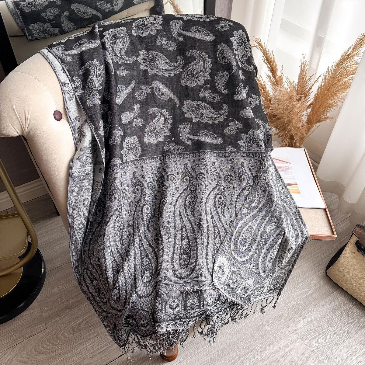 

Autumn and Winter Printed Cashew Scarf Air Conditioner Shawl Scarf Imitation Cashmere Warm Fashion Elegant Long Scarf Women 195*70CM сірий колір