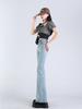 Women's High-Waisted Light Blue Micro-Flared Jeans - 2024 Spring/Autumn Versatile Long Pants.